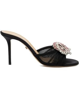 Mach & Mach Crystal-Embellished Mesh Mules - Black