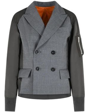 Sacai Double-Breasted Panelled Jacket - Grey