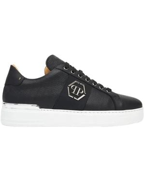 Philipp Plein Monogram-Embossed Leather Sneakers - Black