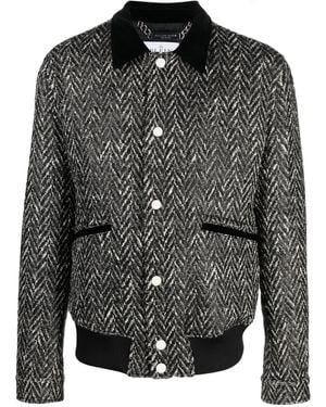 Philipp Plein Herringbone-Pattern Wool Bomber Jacket - Black