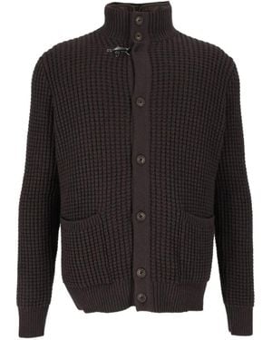 Fay Waffle-Knit Wool Cardigan - Black