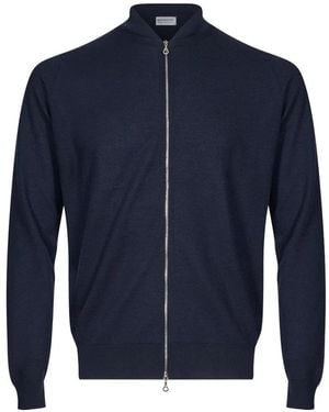 John Smedley 16Silgular Cardigan Mit Waffelstrick-Muster - Blau