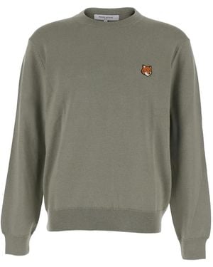 Maison Kitsuné Fox-Head Merino-Wool Jumper - Grey