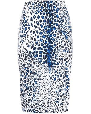 Samantha Sung Leopard-Print Midi Skirt - Blue
