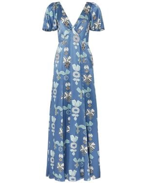 Temperley London Reina Bow-Print Dress - Blue