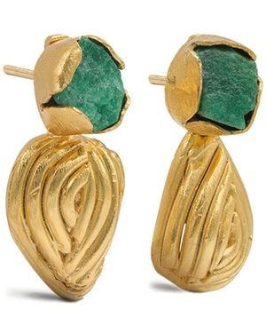 FENOMENA Pendientes Shells Con Esmeralda - Metálico