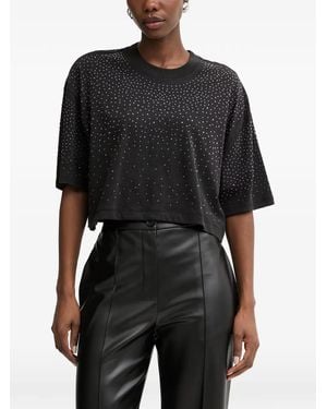 Guess Rhinestone-Embellished Cropped T-Shirt - Black