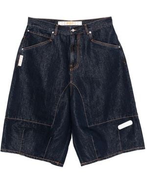 PDF Contrast-Stitch Denim Shorts - Blue