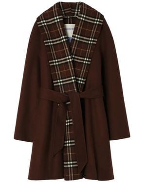 Burberry Wollmantel Mit Check-Besatz - Braun