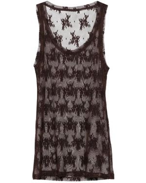 Imperial Top Smanicato Con Ricamo A Fiori - Marrone