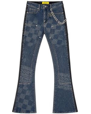 GUAPI Checkerboard-Print Paneled Jeans - Blue