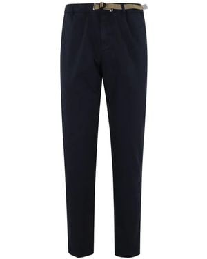 White Sand Belted Elasticated-Waist Pants - Blue