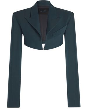 Mugler Cropped Hook-Front Blazer - Blue