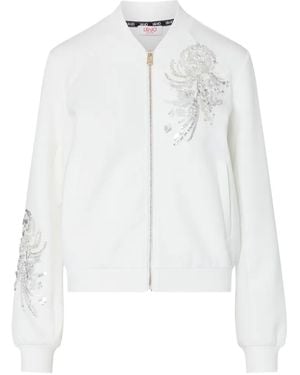 Liu Jo Sweatshirt With Zip And Bejewelled Embellishment - White