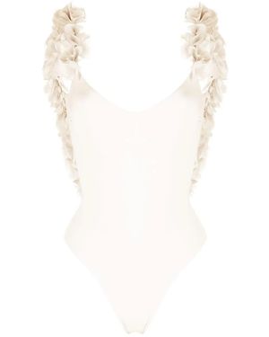 LaRevêche Amira Badeanzug Mit Blumenapplikation - Weiß