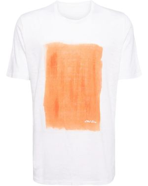 120% Lino Paint-Print Linen T-Shirt - Orange