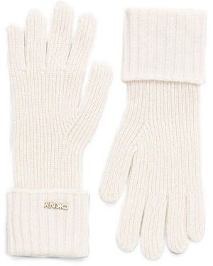 DKNY Logo-Plaque Ribbed-Knit Gloves - White