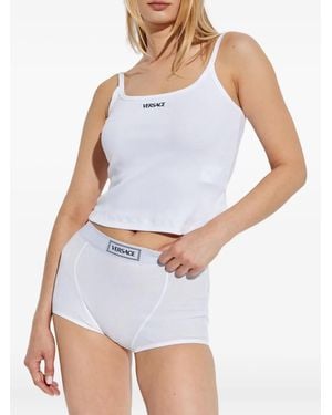 Versace Logo-Embroidered Ribbed Top - White