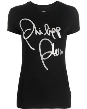 Philipp Plein Logo-Print Cotton T-Shirt - Black
