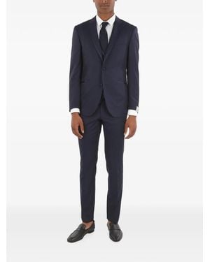 Corneliani Satin-Detail Wool Three-Piece Suit - Blue