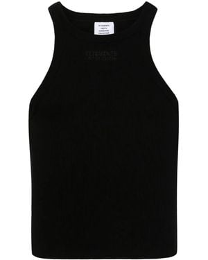 Vetements Logo Cotton Tank Top - Black