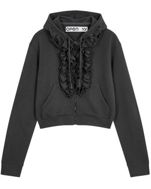 OPEN YY Ruffle Zip-Up Hoodie - Black