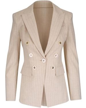 Veronica Beard Pinstripe Double-Breasted Blazer - Natural
