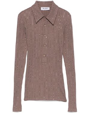 The Attico Crystal-Embellished Polo Top - Brown