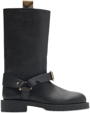 Burberry Equestrian Knight Leather Boots - Black