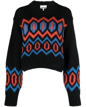 Ganni Patterned Organic-Wool Jumper - Black