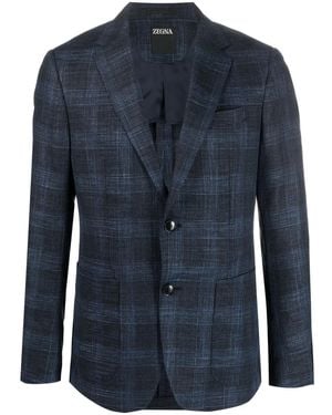 ZEGNA Check Single-Breasted Blazer - Blue