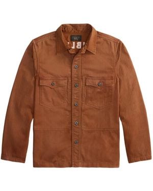RRL Striped Cotton Overshirt - Brown