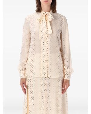 Valentino Garavani Star-Print Pussy-Bow Blouse - Natural