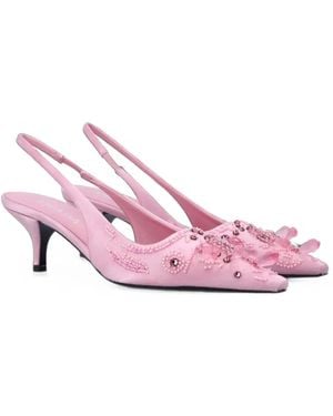 Prada Embroidered Satin Slingback Court Shoes - Pink