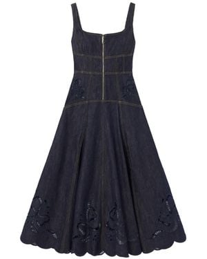 Self-Portrait Broderie-Anglaise Flared-Hem Midi Dress - Blue