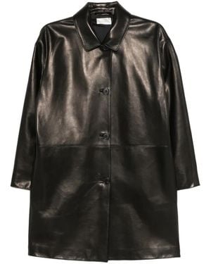 The Row Donata Button-Up Leather Coat - Black