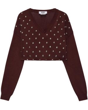 MSGM Trui Met Studs En V-Hals - Bruin