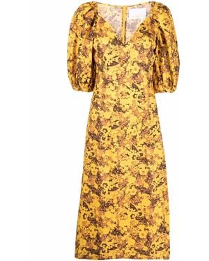 Remain Printed Organic Cotton Midi Dress - Yellow