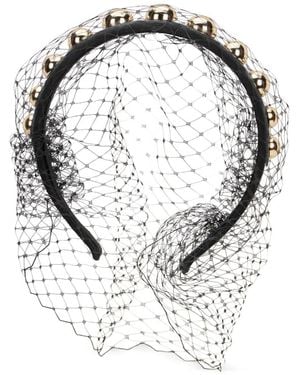 Red(V) Beaded Veil Headband - White