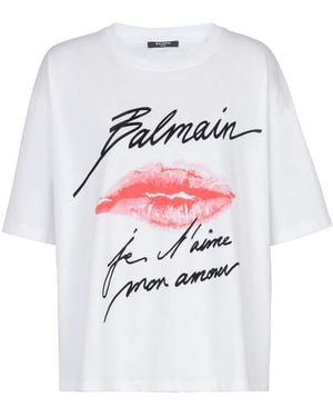 Balmain Kiss Print Oversized T-Shirt With Script Logo - White