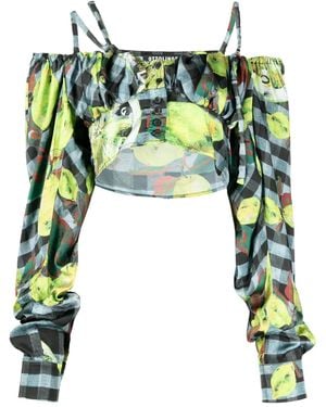 OTTOLINGER Lemon-Checked-Print Off-Shoulder Top - Green