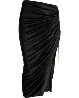 Balmain Flowing Jersey Midi Skirt With Slit - Black