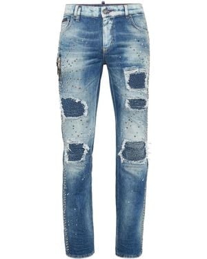 Philipp Plein Denim Rock Star Fit Trousers Studs - Blue
