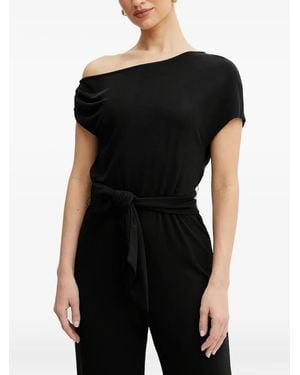 Guess Off-Shoulder Belted Jumpsuit - Black