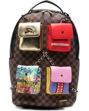 Sprayground Check-Pattern Chain-Link Backpack - Red