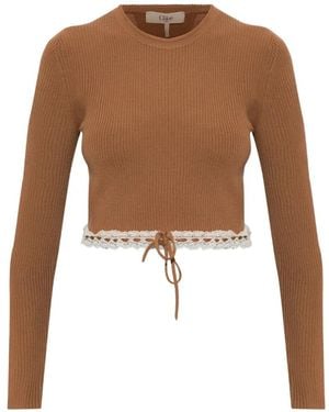 Chloé Lace-Trimmed Ribbed-Knit Jumper - White