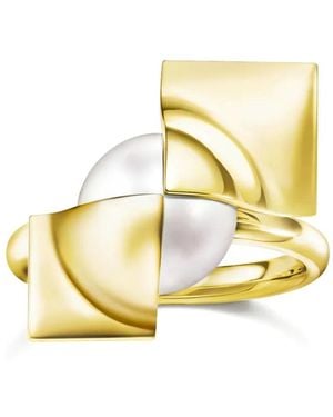 Tasaki 18K M/G Square Leaf Pearl Ring - Metallic