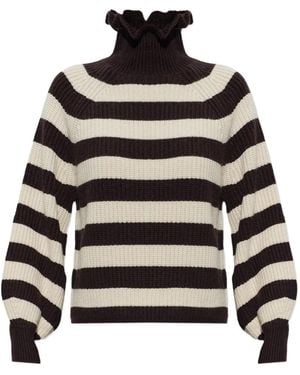 Max Mara Pontile Ruffled-Trim Striped Sweater - Black