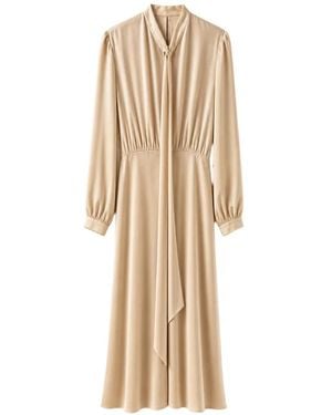 Danamé Midi Tie-Neck Gathered-Waist Dress - Natural