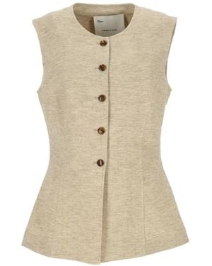 EMMA & GAIA Button-Up Sleeveless Waistcoat - Natural